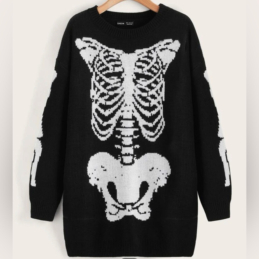 Medium runs big long skeleton rib cage sweater dress black gothic goth babe
